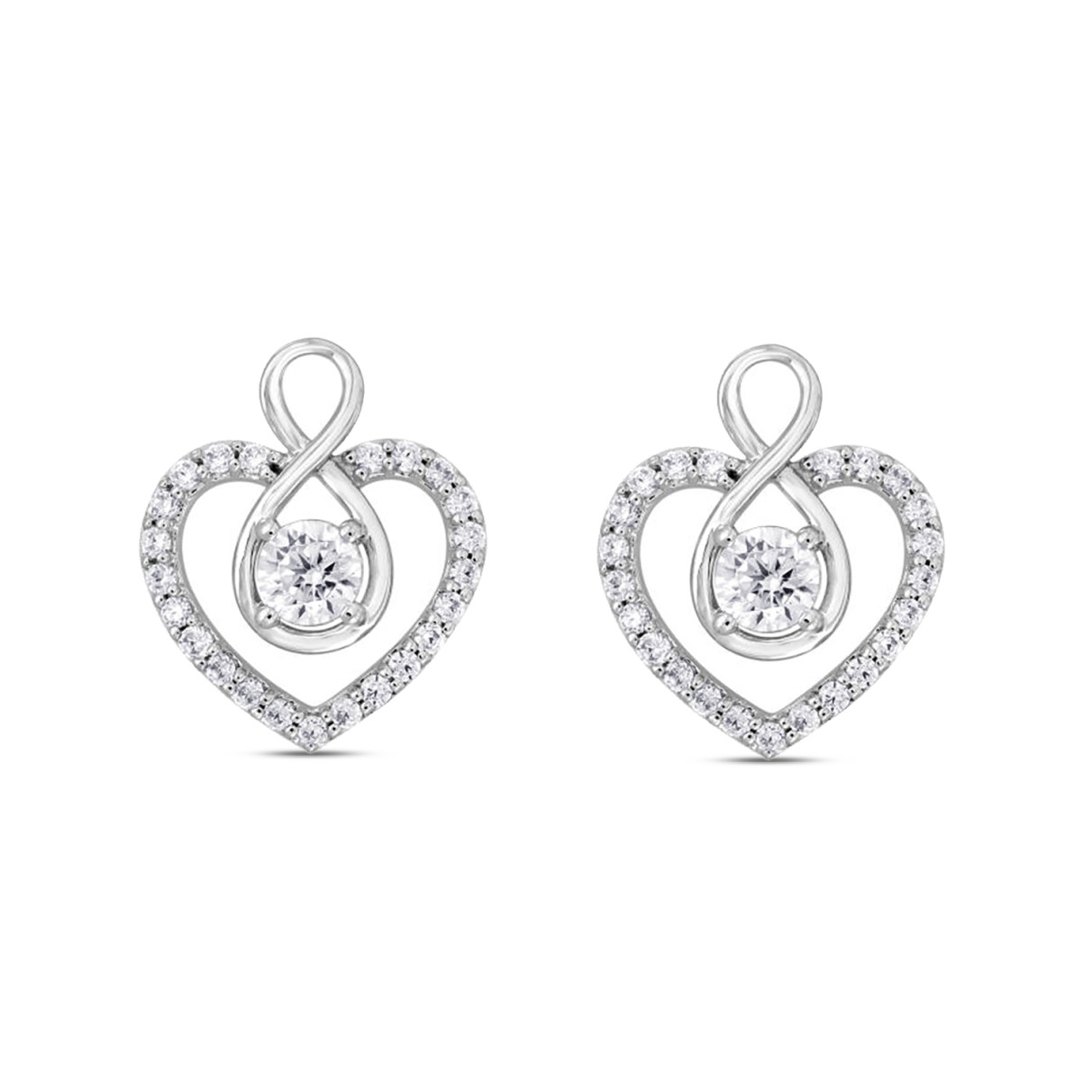 LADIES EARRINGS 1CT ROUND DIAMOND 14K WHITE GOLD...