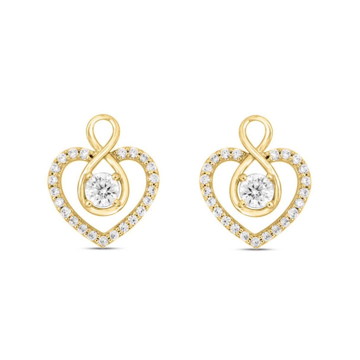 LADIES EARRINGS 1CT ROUND DIAMOND 14K YELLOW GOLD...