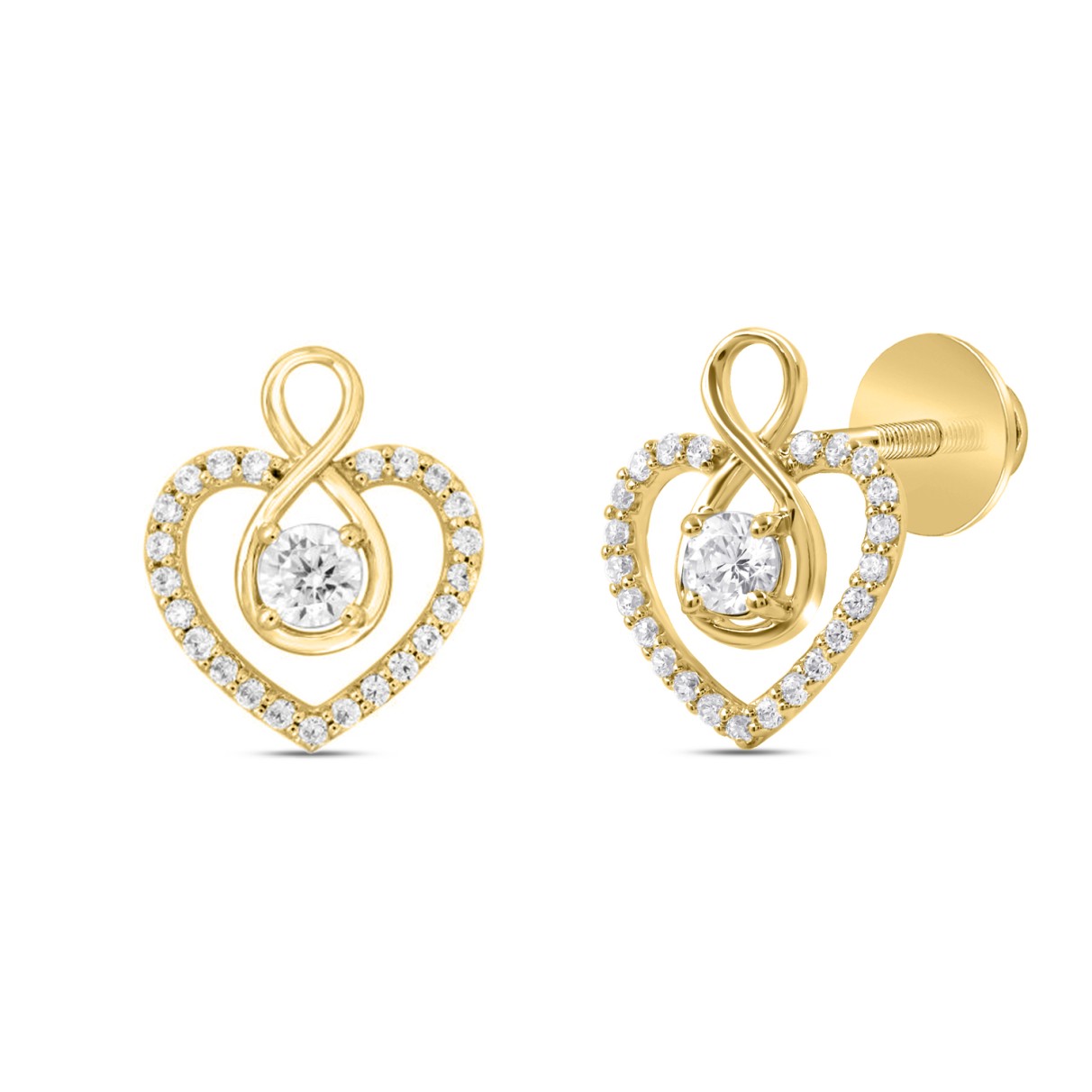 LADIES EARRINGS 1CT ROUND DIAMOND 14K YELLOW GOLD