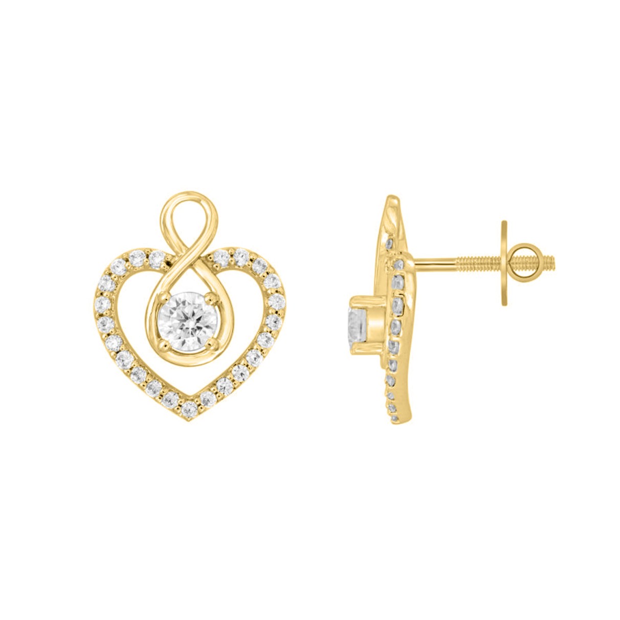 LADIES EARRINGS 1CT ROUND DIAMOND 14K YELLOW GOLD