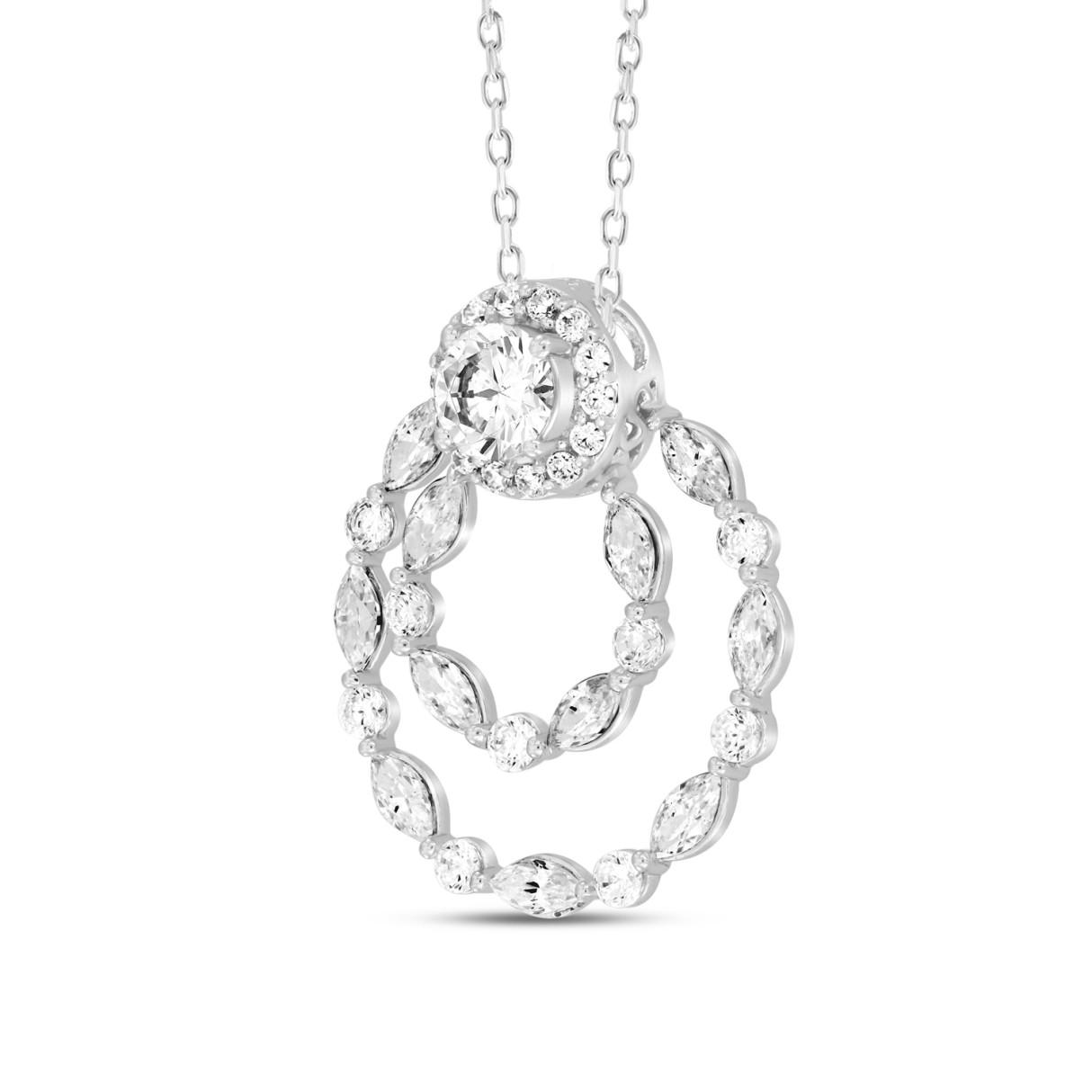 LADIES PENDANT 2CT ROUND/MARQUISE DIAMOND 14K WHITE GOLD