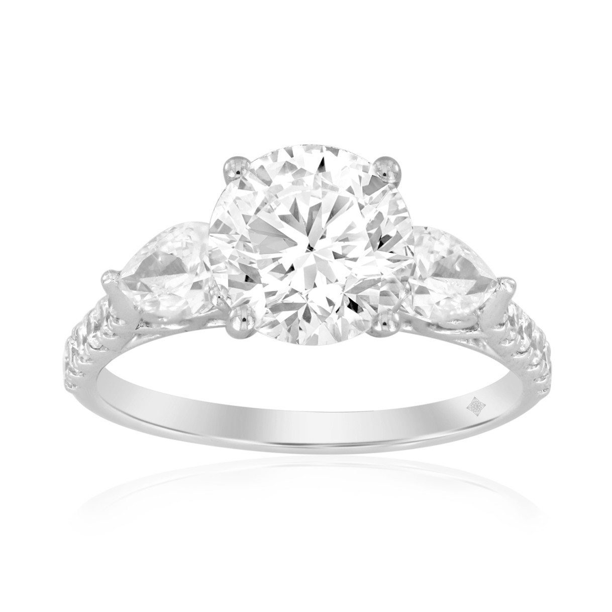 14K WHITE GOLD 2 3/4CT ROUND/PEAR DIAMOND LADIES R...