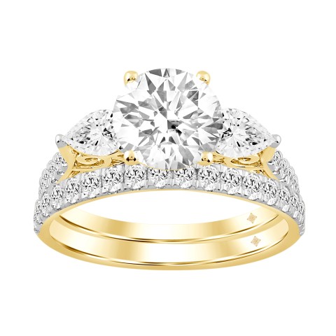 LADIES BRIDAL SET 3CT ROUND/PEAR DIAMOND 14K YELLOW GOLD (CENTER STONE ROUND DIAMOND 2CT )