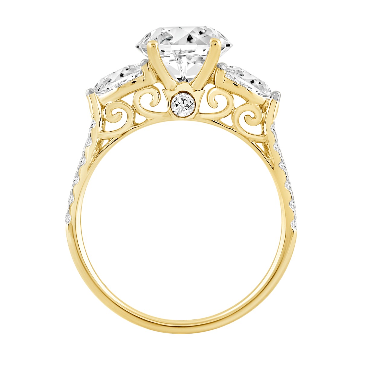 LADIES BRIDAL SET 3CT ROUND/PEAR DIAMOND 14K YELLOW GOLD (CENTER STONE ROUND DIAMOND 2CT )