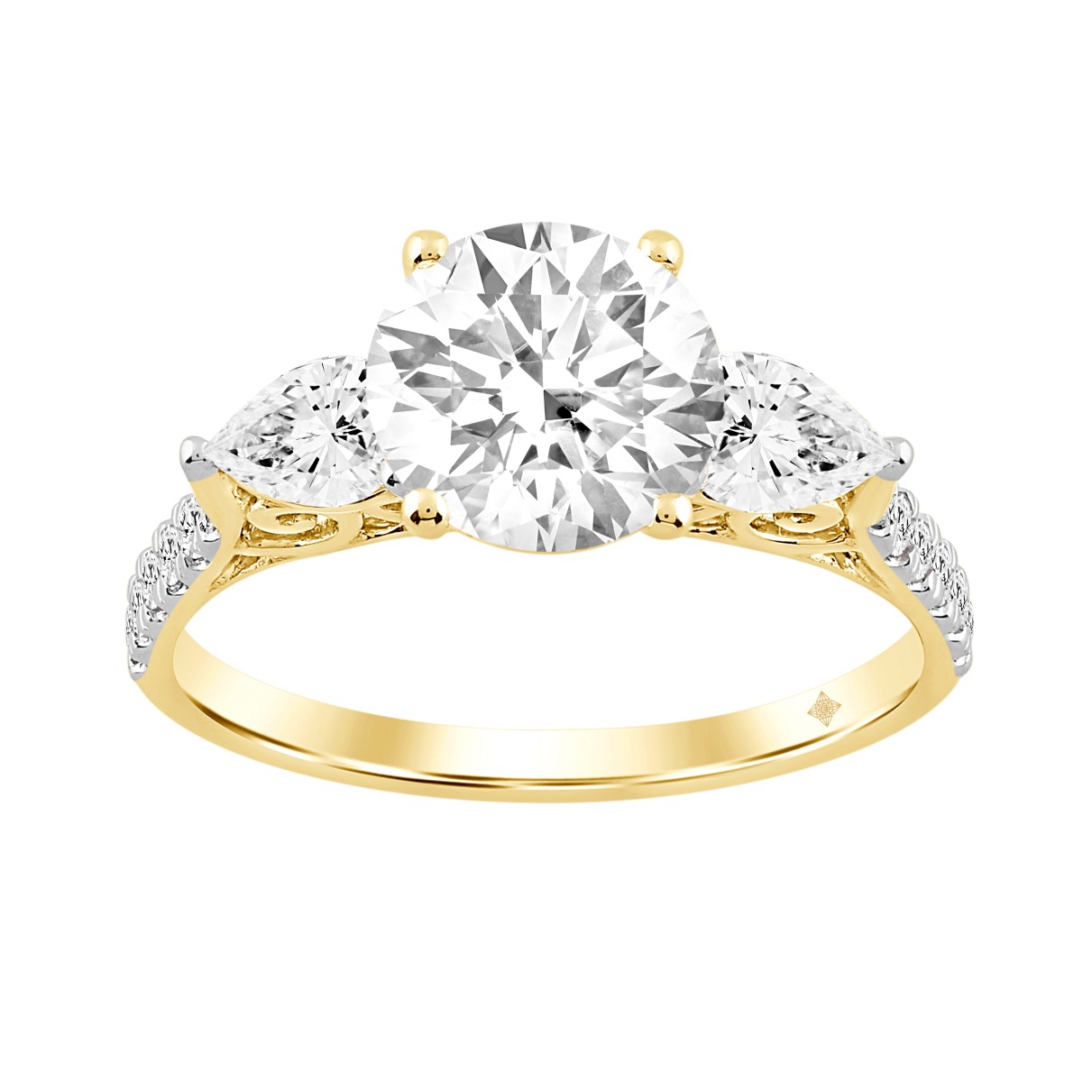 LADIES BRIDAL SET 3CT ROUND/PEAR DIAMOND 14K YELLOW GOLD (CENTER STONE ROUND DIAMOND 2CT )