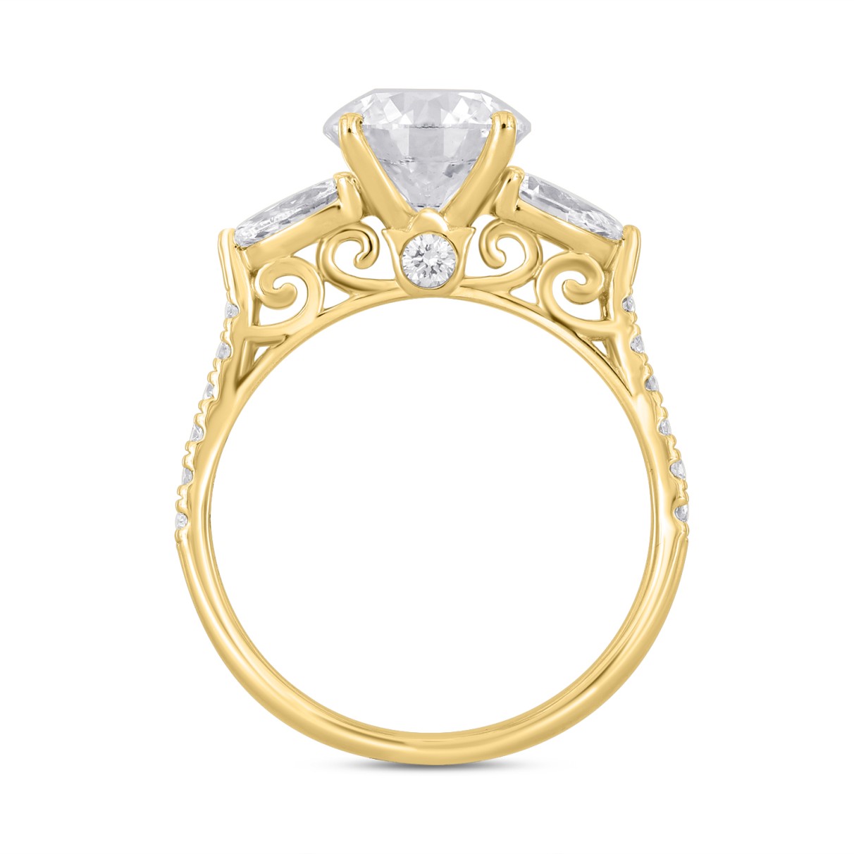 14K YELLOW GOLD 2 3/4CT ROUND/PEAR DIAMOND LADIES RING (CENTER STONE ROUND DIAMOND 2CT )