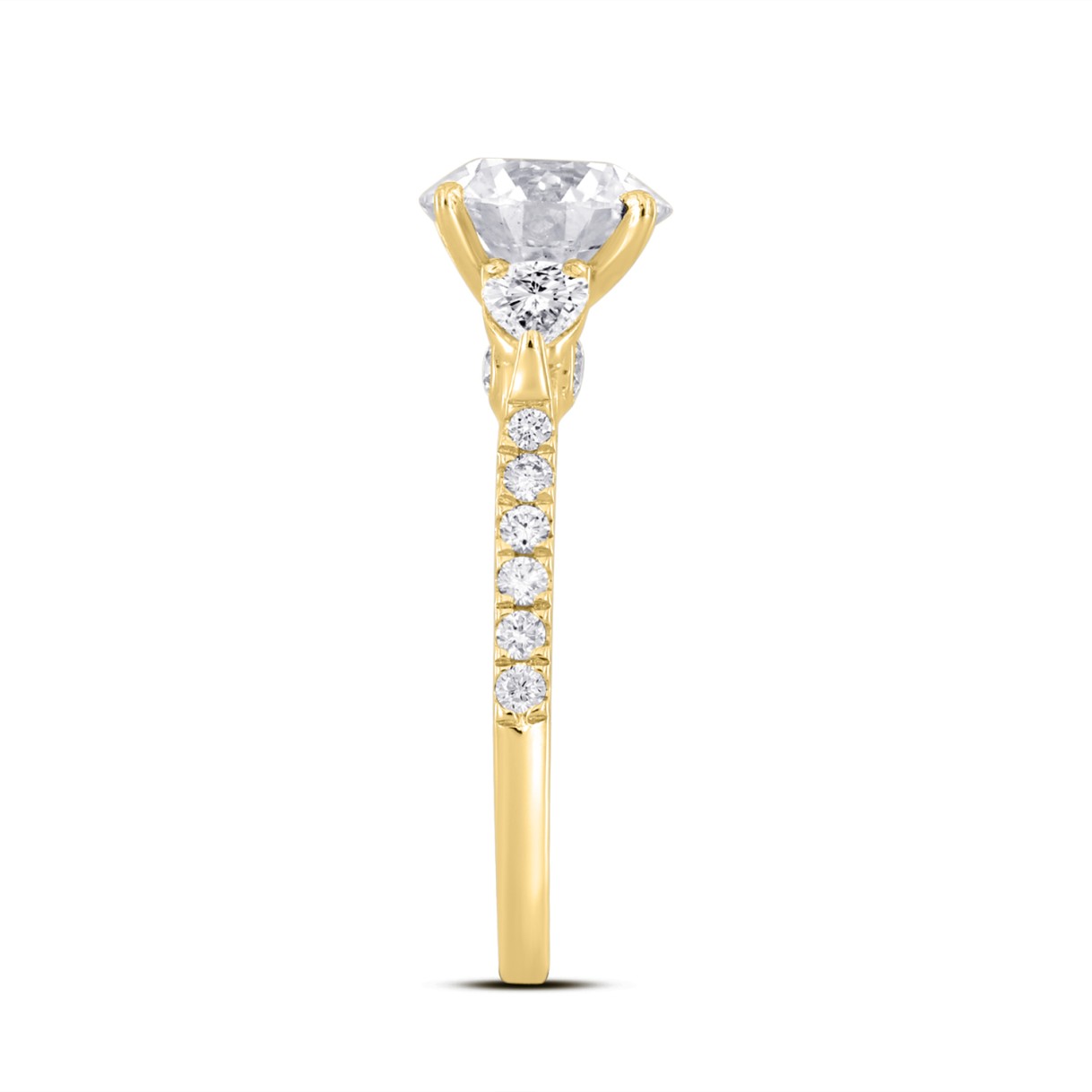 14K YELLOW GOLD 2 3/4CT ROUND/PEAR DIAMOND LADIES RING (CENTER STONE ROUND DIAMOND 2CT )