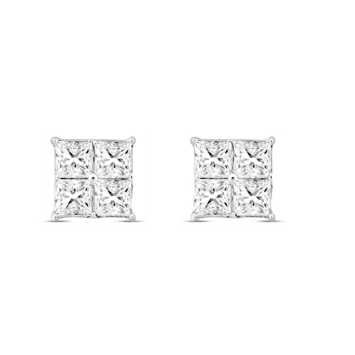 MEN'S EARRINGS 1 1/2CT PRINCESS DIAMOND 14K WHITE ...