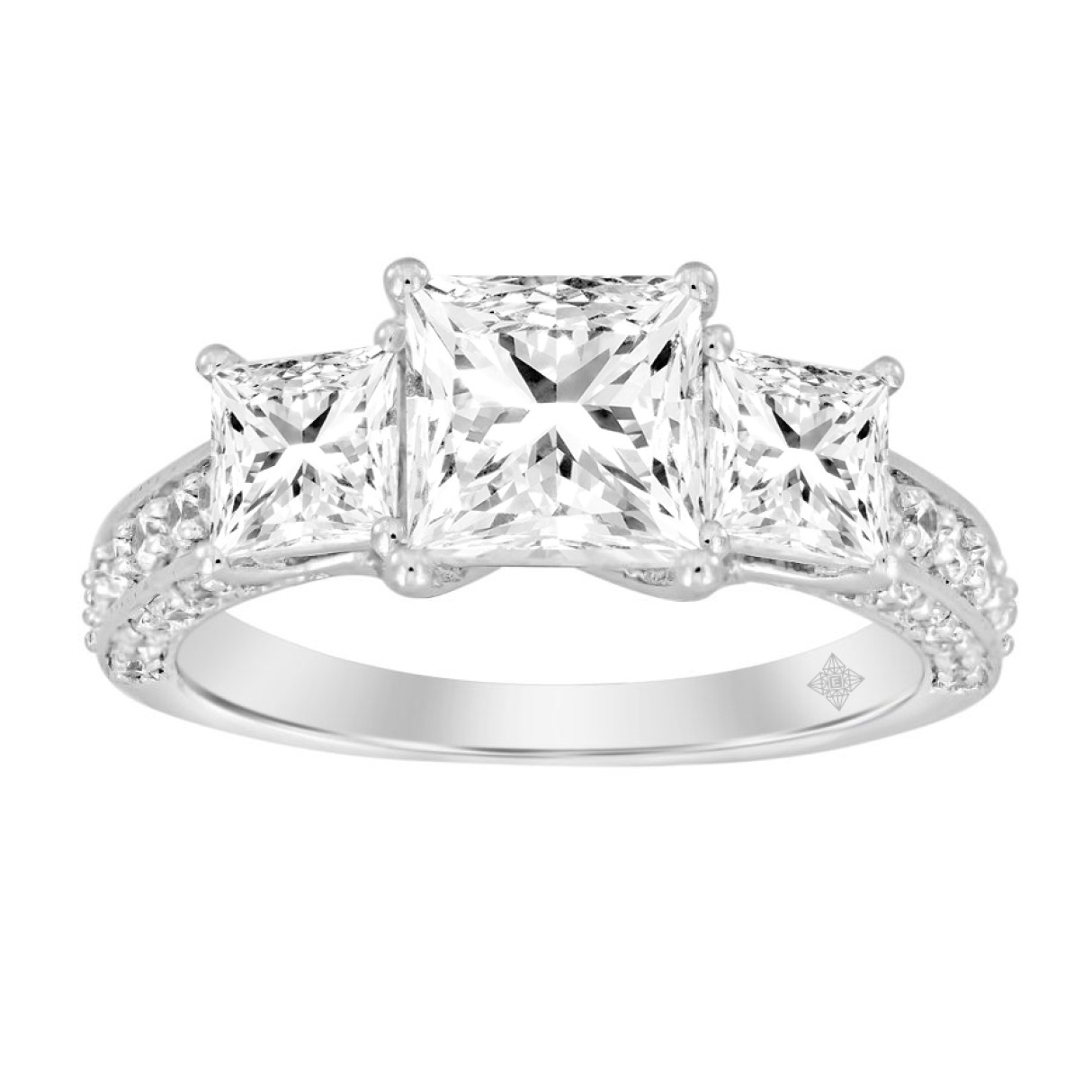 LADIES RING 3CT ROUND/PRINCESS DIAMOND 14K WHITE G...