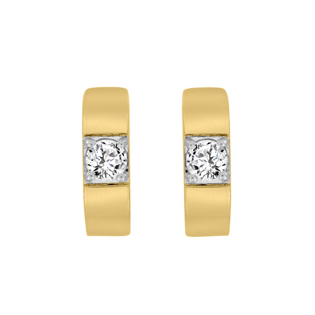 LADIES HOOPS EARRINGS 1/2CT ROUND DIAMOND 14K YELL...