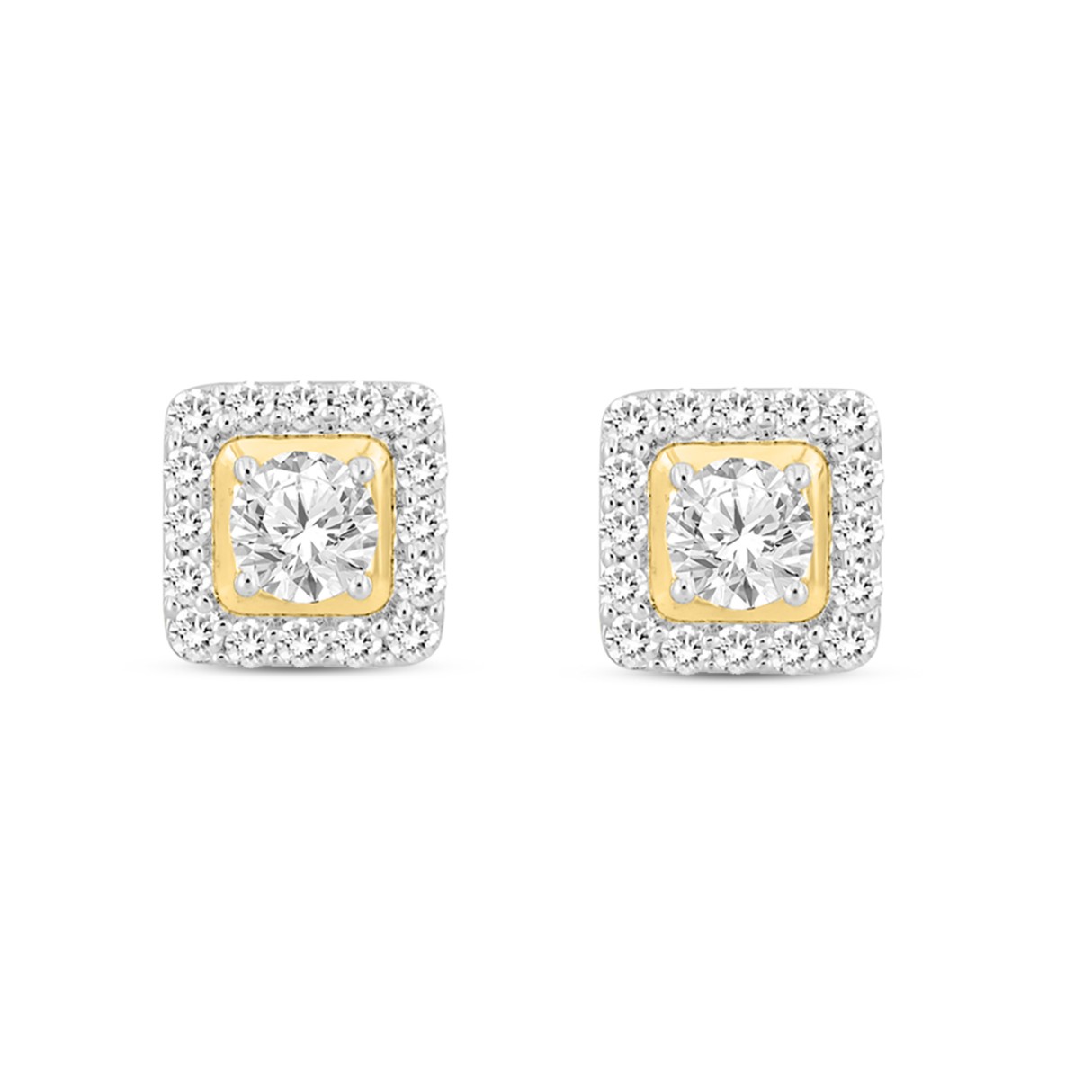 MEN'S EARRINGS 1 3/4CT ROUND DIAMOND 14K YELLOW GO...