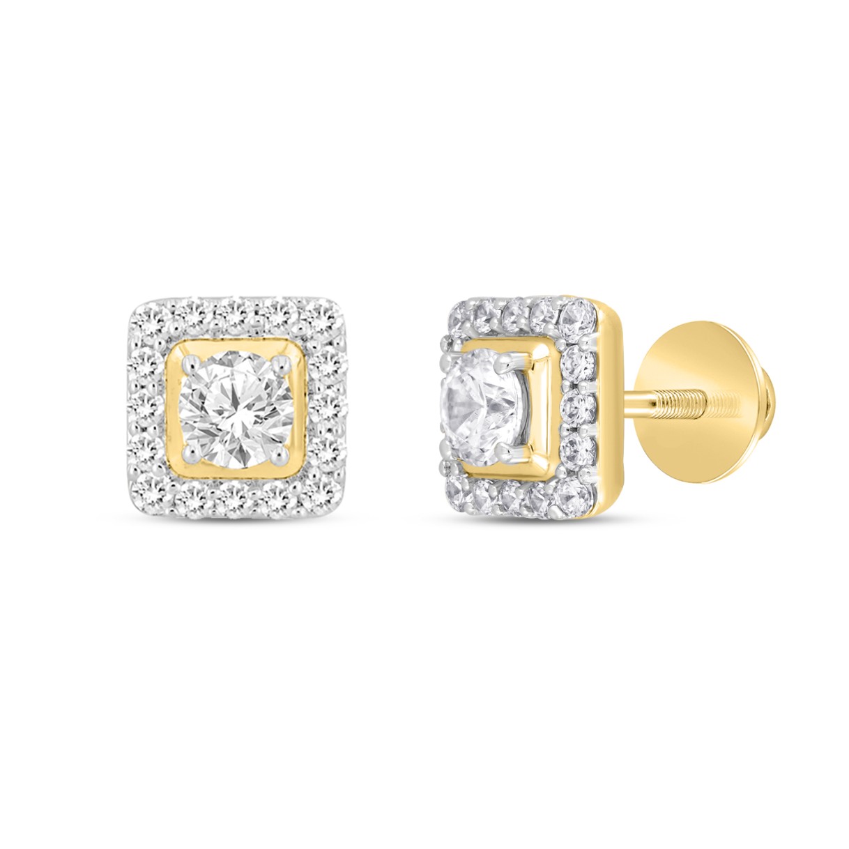 MEN'S EARRINGS 1 3/4CT ROUND DIAMOND 14K YELLOW GOLD