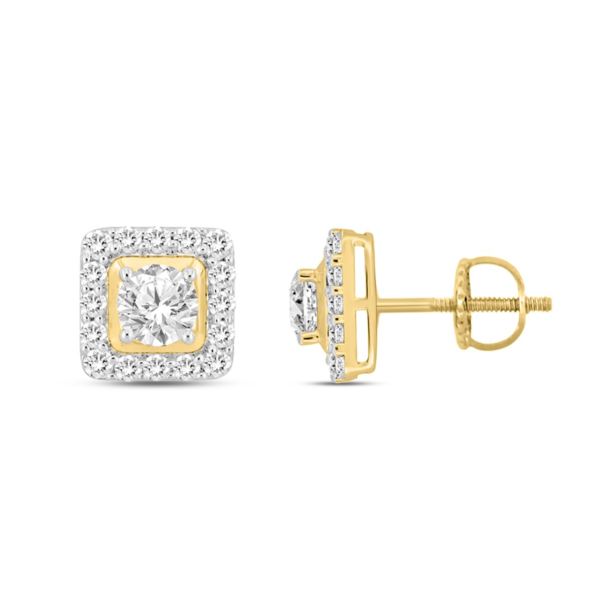 MEN'S EARRINGS 1 3/4CT ROUND DIAMOND 14K YELLOW GOLD
