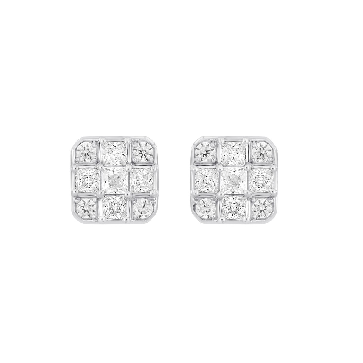 LADIES EARRINGS 1CT ROUND/PRINCESS DIAMOND 14K WHI...