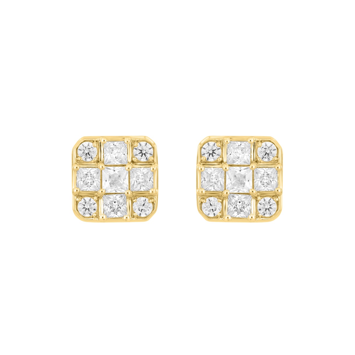 MEN'S EARRINGS 1CT ROUND/PRINCESS DIAMOND 14K YELLOW GOLD