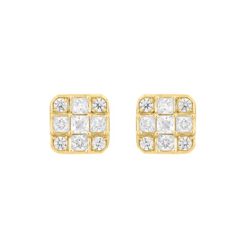 MEN'S EARRINGS 1CT ROUND/PRINCESS DIAMOND 14K YELLOW GOLD MEN'S EARRINGS 1CT ROUND/PRINCESS DIAMOND 14K YELLOW GOLD