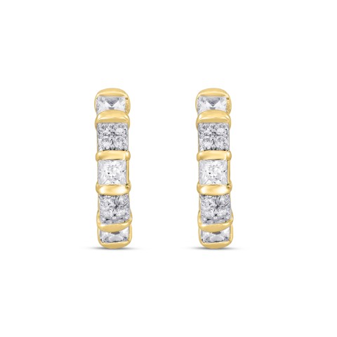 LADIES HOOPS EARRINGS EARRINGS 3/4CT ROUND/PRINCESS DIAMOND 14K YELLOW GOLD