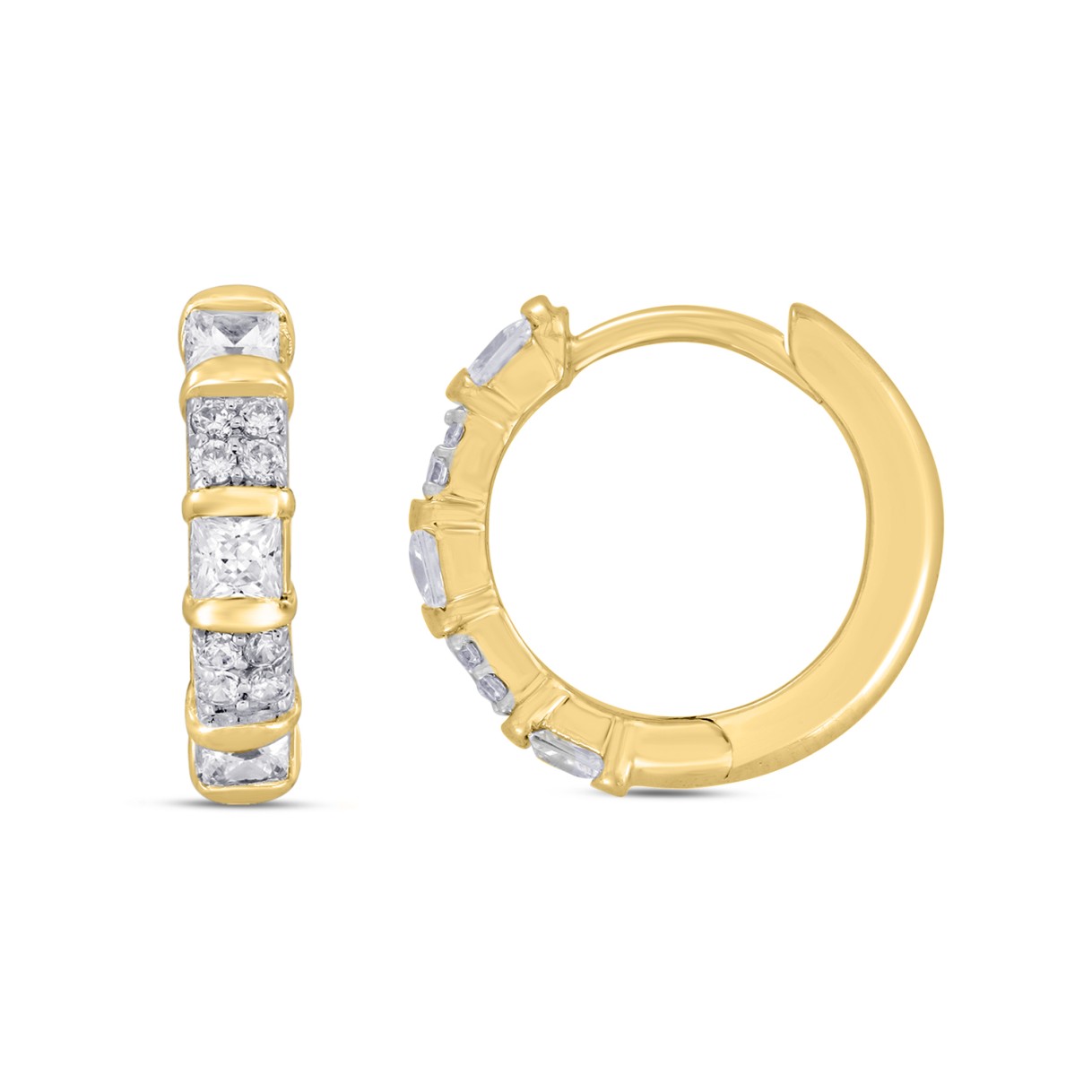 LADIES HOOPS EARRINGS EARRINGS 3/4CT ROUND/PRINCESS DIAMOND 14K YELLOW GOLD