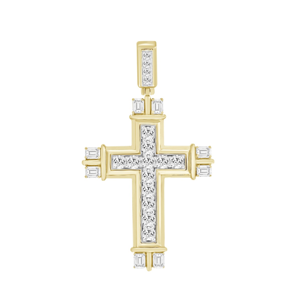 MEN'S CHARM PENDANT 3 1/2CT ROUND/EMERALD DIAMOND 14K YELLOW GOLD