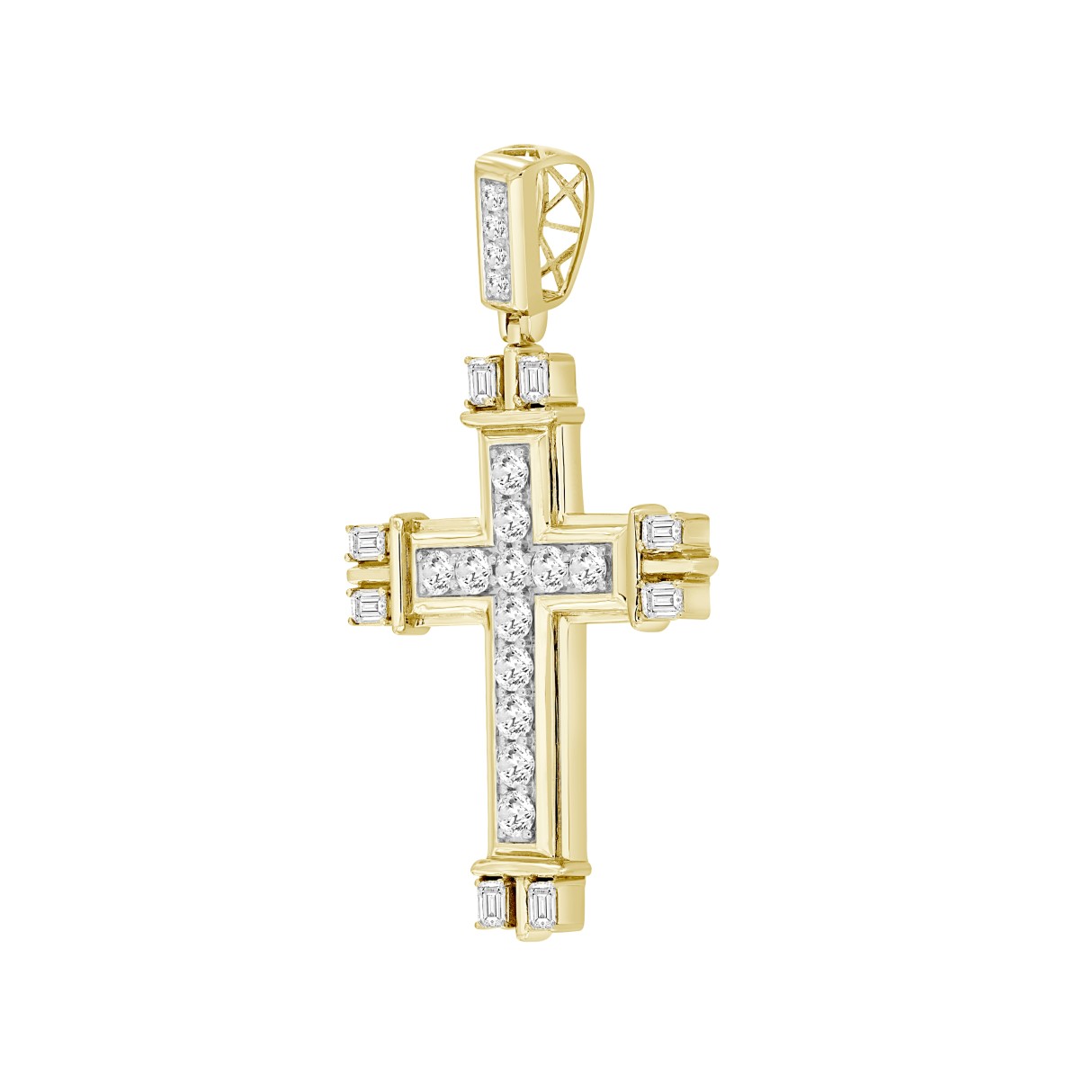 MEN'S CHARM PENDANT 3 1/2CT ROUND/EMERALD DIAMOND 14K YELLOW GOLD