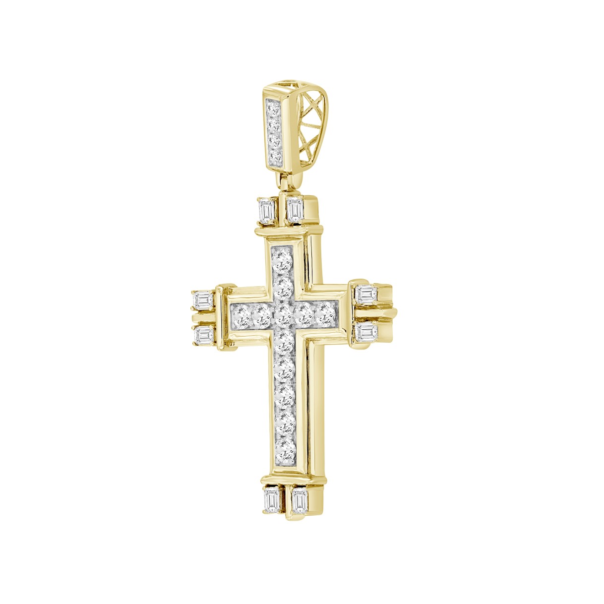 MEN'S CHARM PENDANT 3 1/2CT ROUND/EMERALD DIAMOND 14K YELLOW GOLD