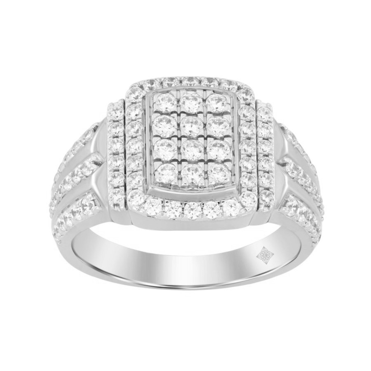 MEN'S RING 1 1/4CT ROUND DIAMOND 14K WHITE GOLD