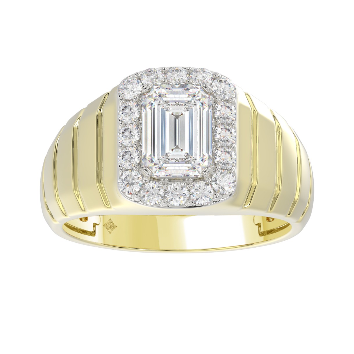 MEN'S RING 2 1/2CT ROUND/EMERALD DIAMOND 14K YELLO...