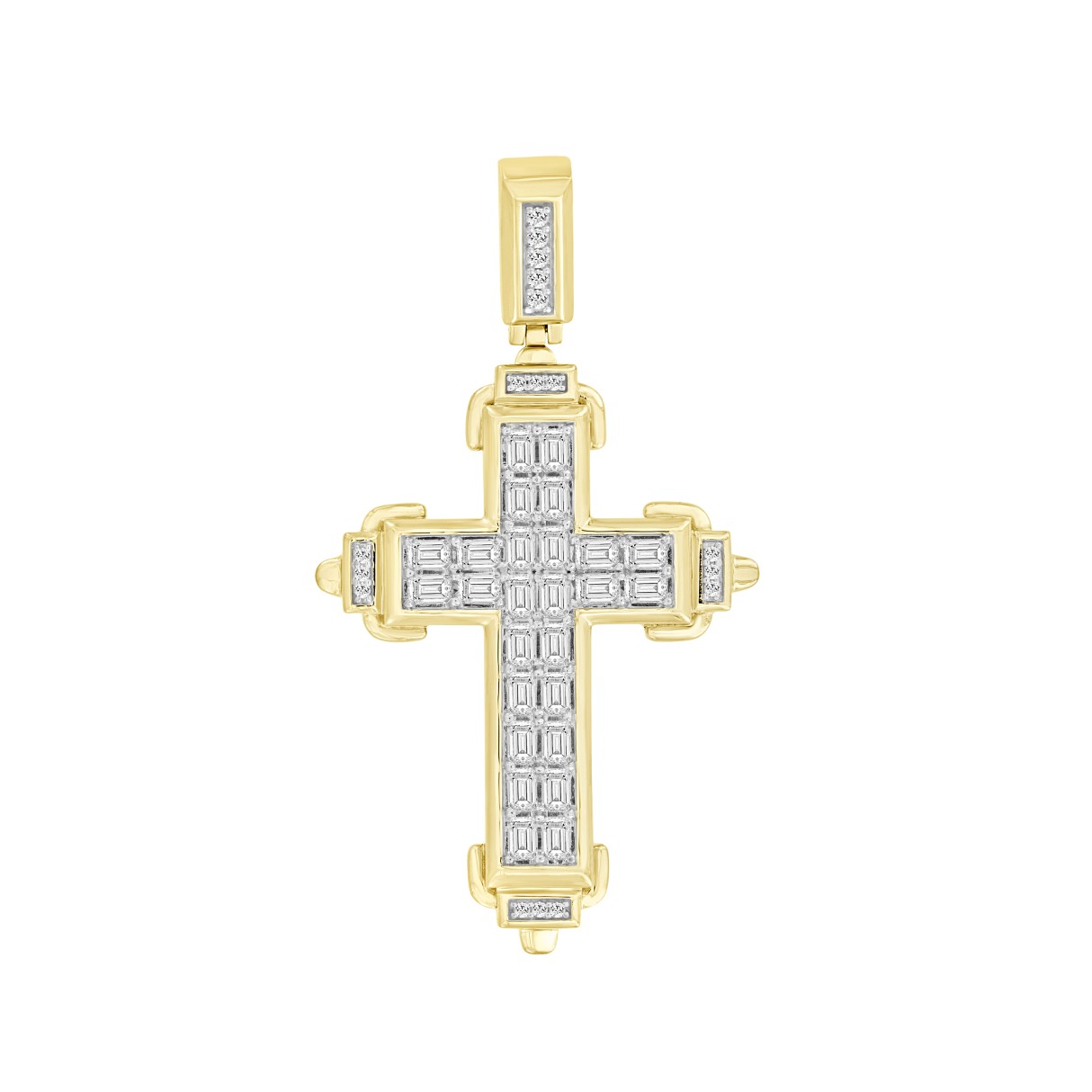 MEN'S CHARM PENDANT 3CT ROUND/EMERALD DIAMOND 14K YELLOW GOLD