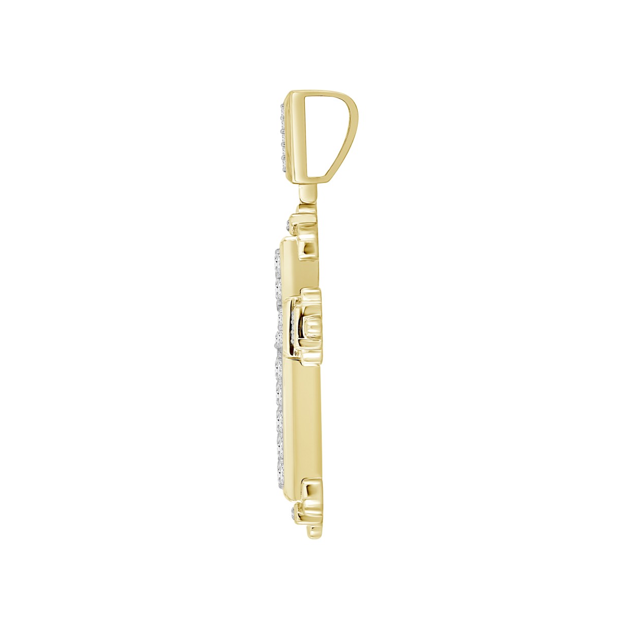 MEN'S CHARM PENDANT 3CT ROUND/EMERALD DIAMOND 14K YELLOW GOLD