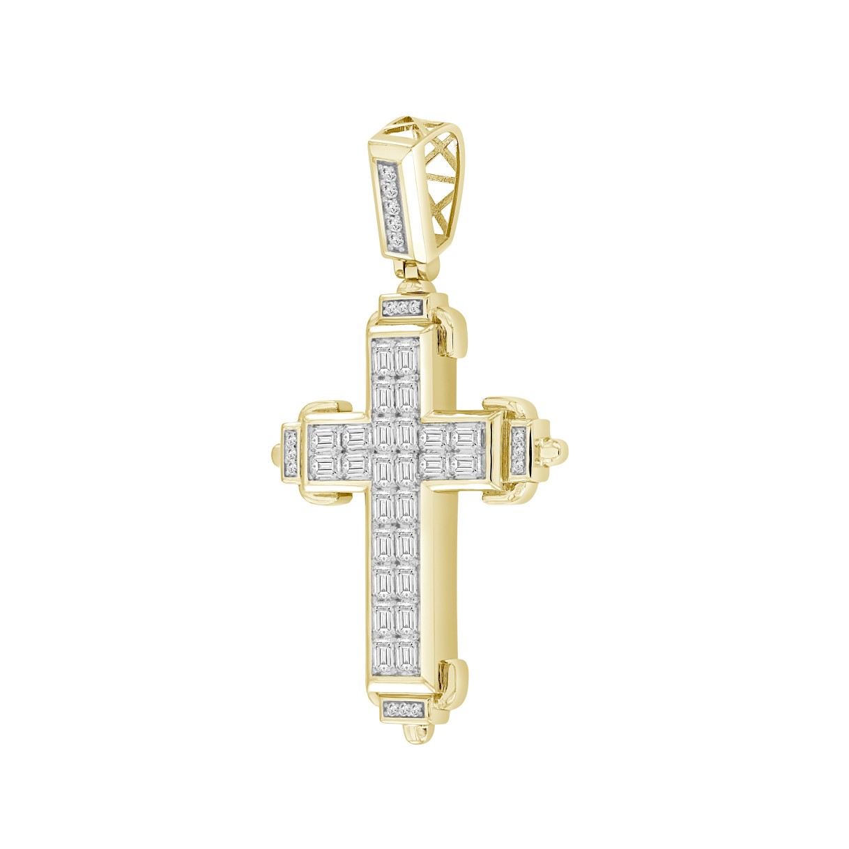 MEN'S CHARM PENDANT 3CT ROUND/EMERALD DIAMOND 14K YELLOW GOLD
