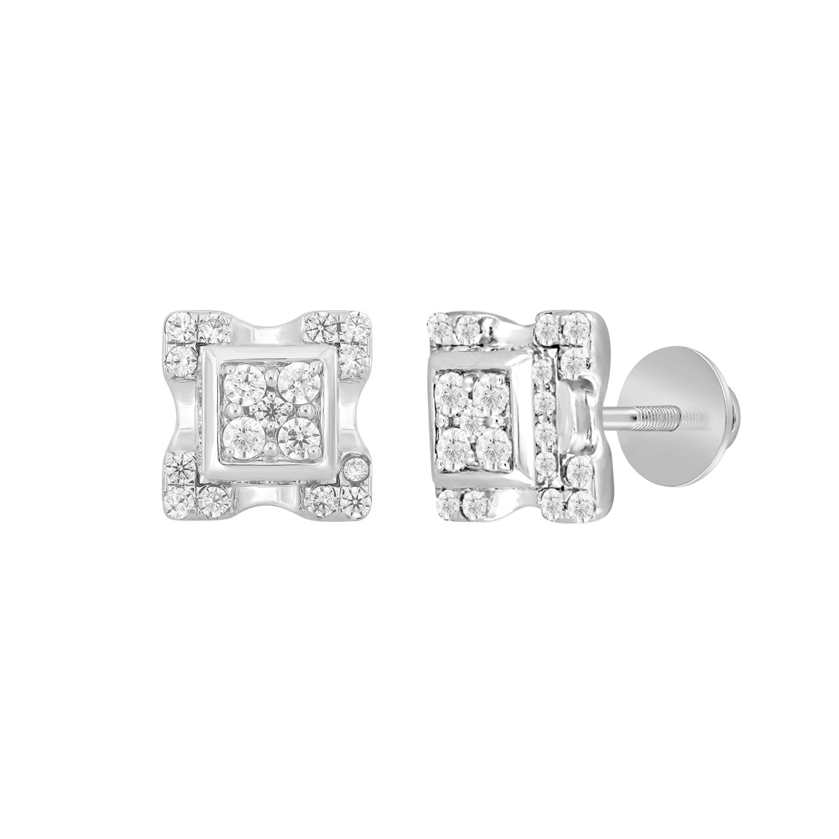 MEN'S EARRINGS 3/4CT ROUND DIAMOND 14K WHITE GOLD