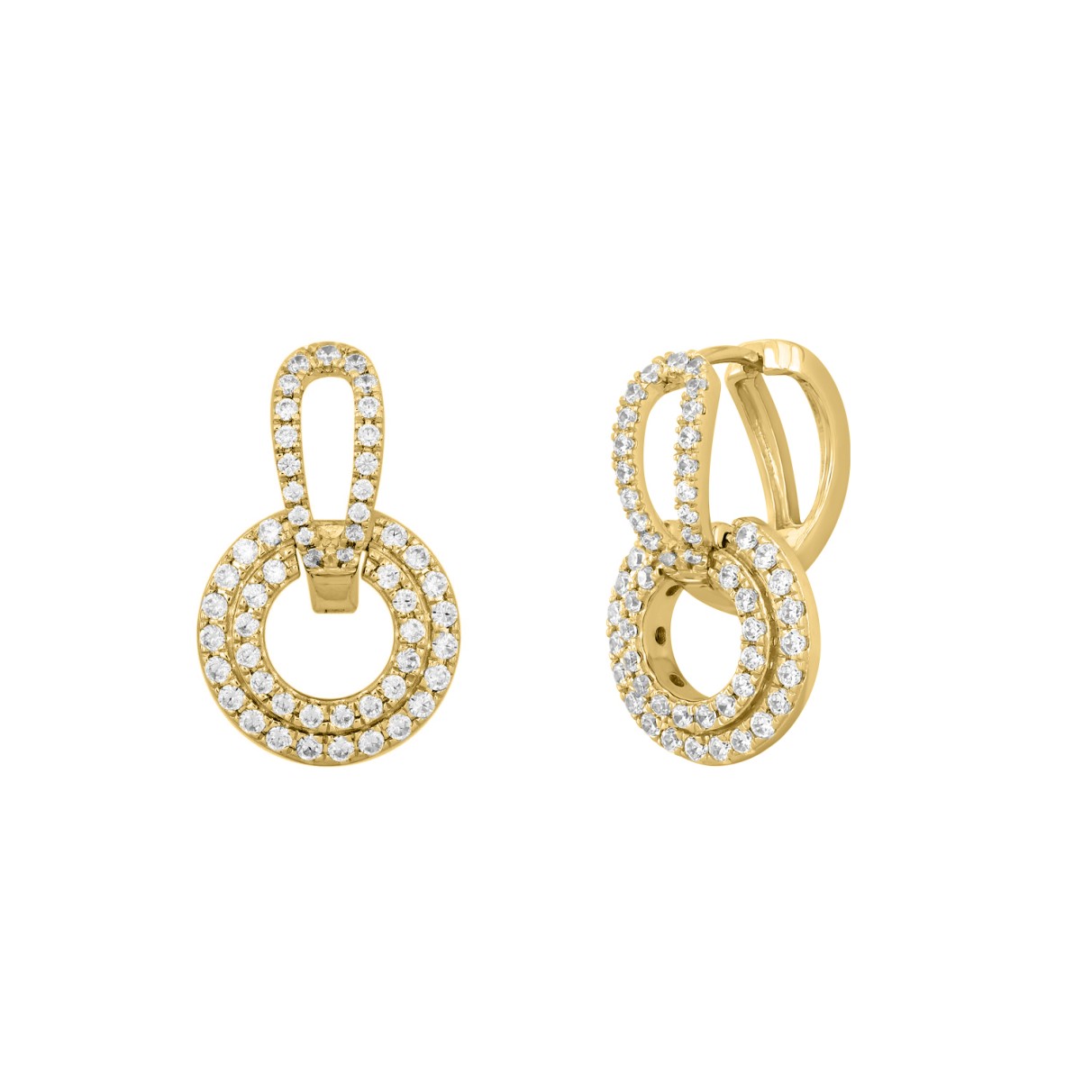 14K YELLOW GOLD 1CT ROUND DIAMOND MEN'S EARRINGS 