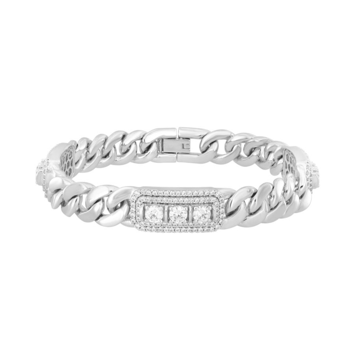 MEN'S BRACELET 5 1/4CT ROUND DIAMOND 14K WHITE GOL...