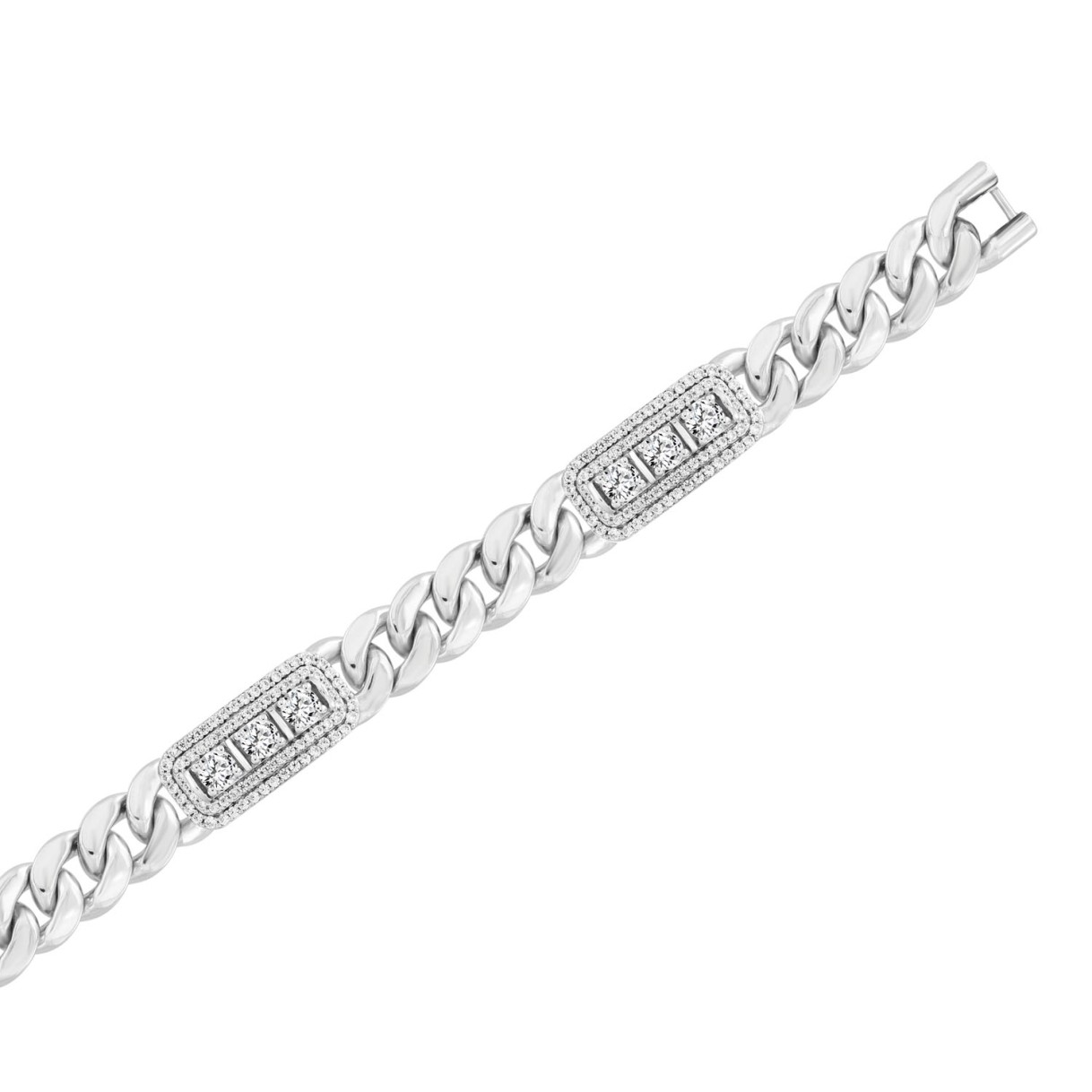 MEN'S BRACELET 5 1/4CT ROUND DIAMOND 14K WHITE GOLD