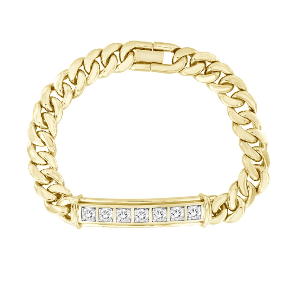 MEN'S BRACELET 2 1/2CT ROUND DIAMOND 14K YELLOW GO...