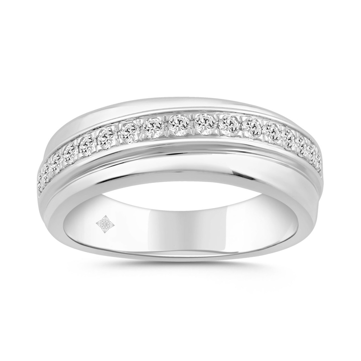 MENS BAND 1/2CT ROUND DIAMOND 14K WHITE GOLD...