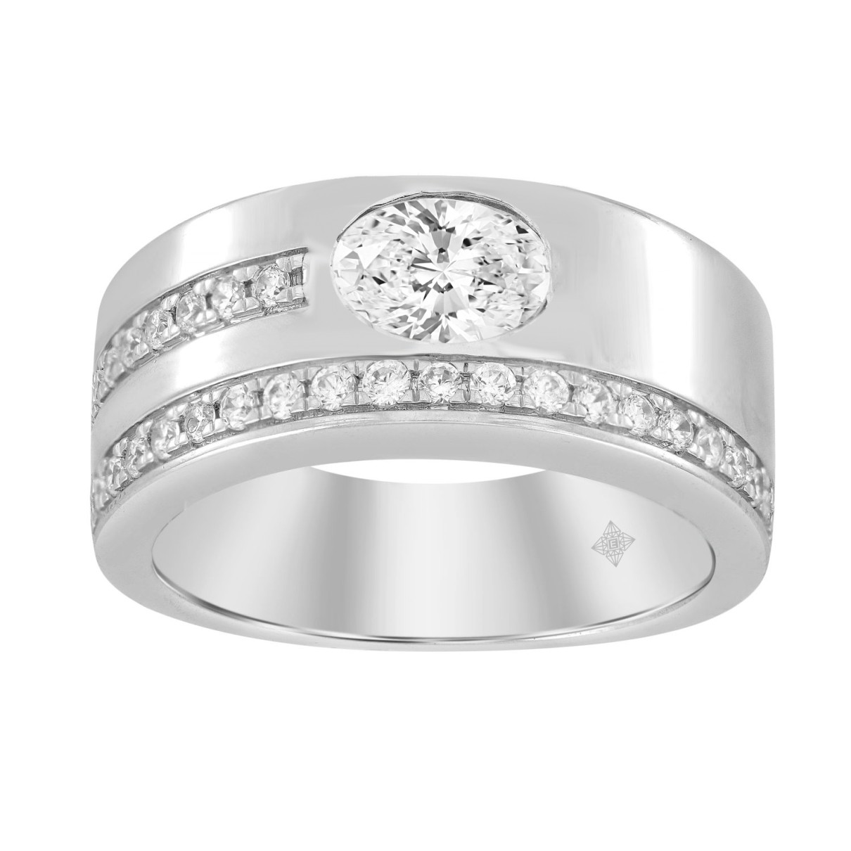 MEN'S BAND 1CT ROUND/OVAL DIAMOND 14K WHITE GOLD