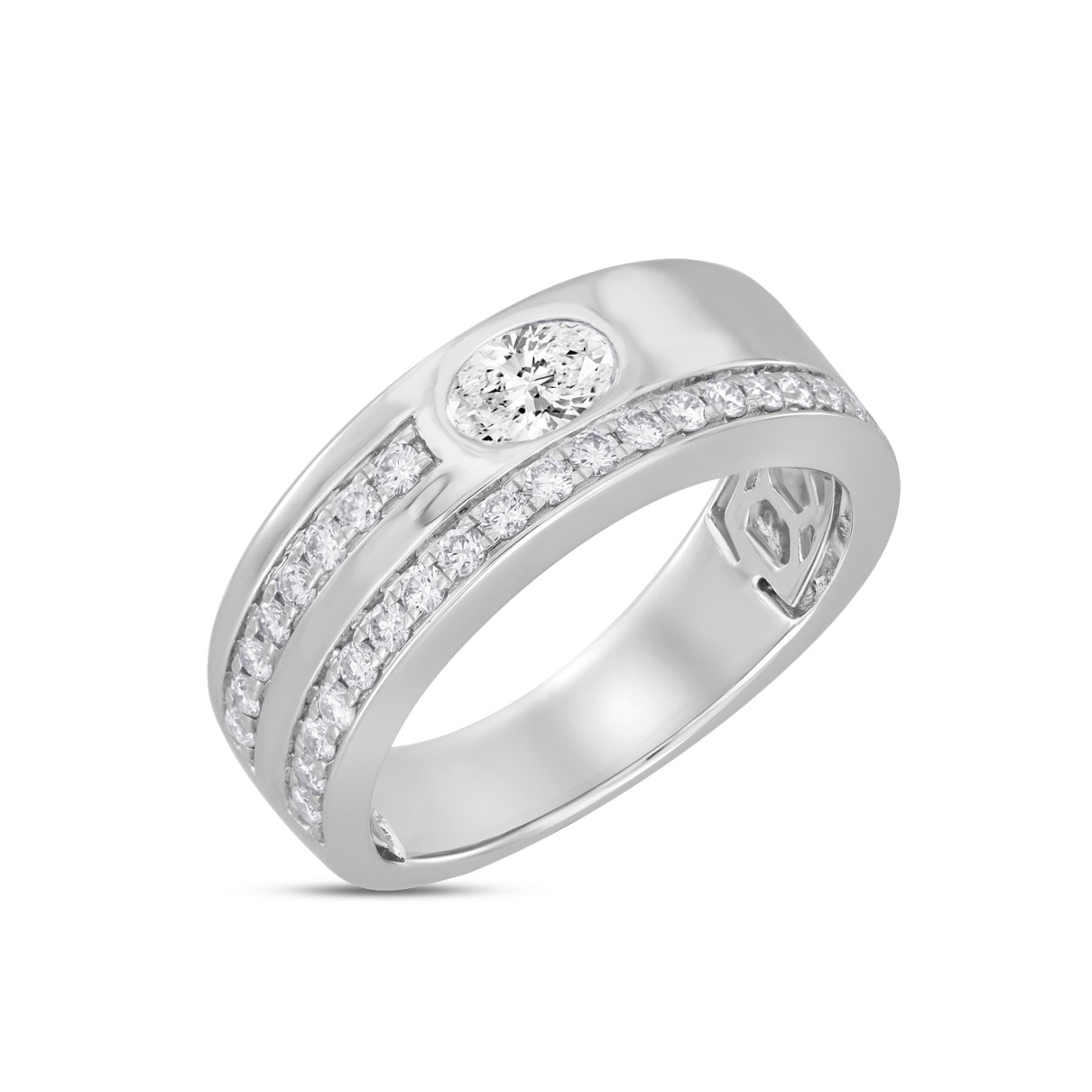 MEN'S BAND 1CT ROUND/OVAL DIAMOND 14K WHITE GOLD