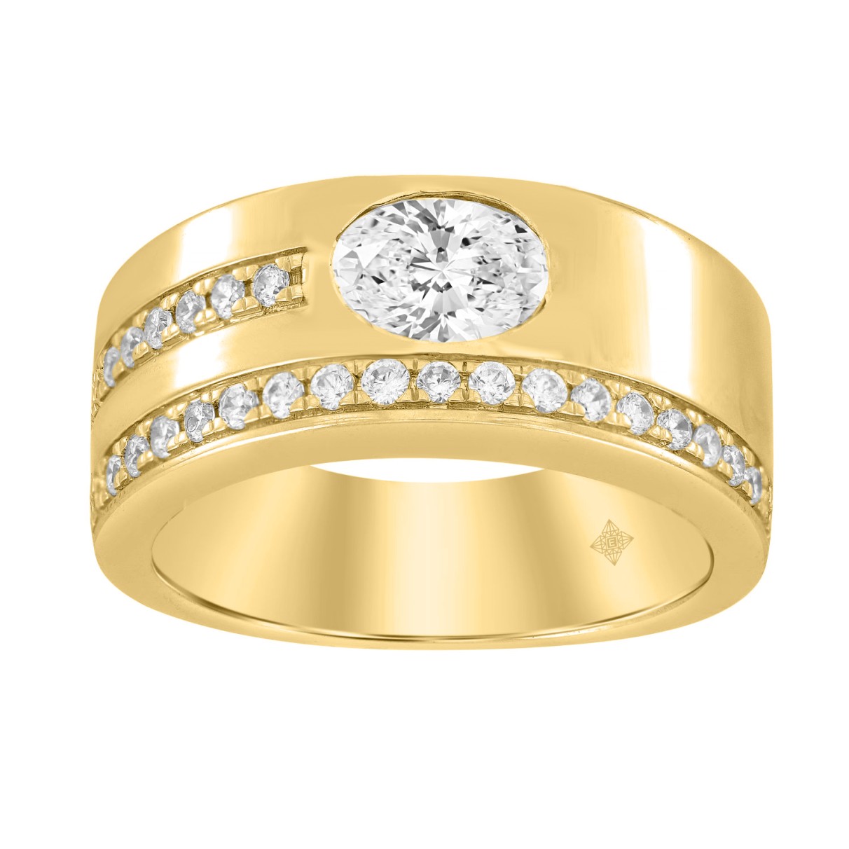 MEN'S BAND 1CT ROUND/OVAL DIAMOND 14K YELLOW GOLD...