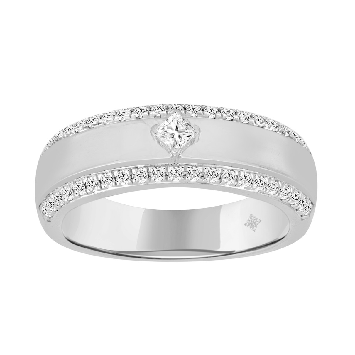 MEN'S BAND 1/2CT ROUND/PRINCESS DIAMOND 14K WHITE GOLD