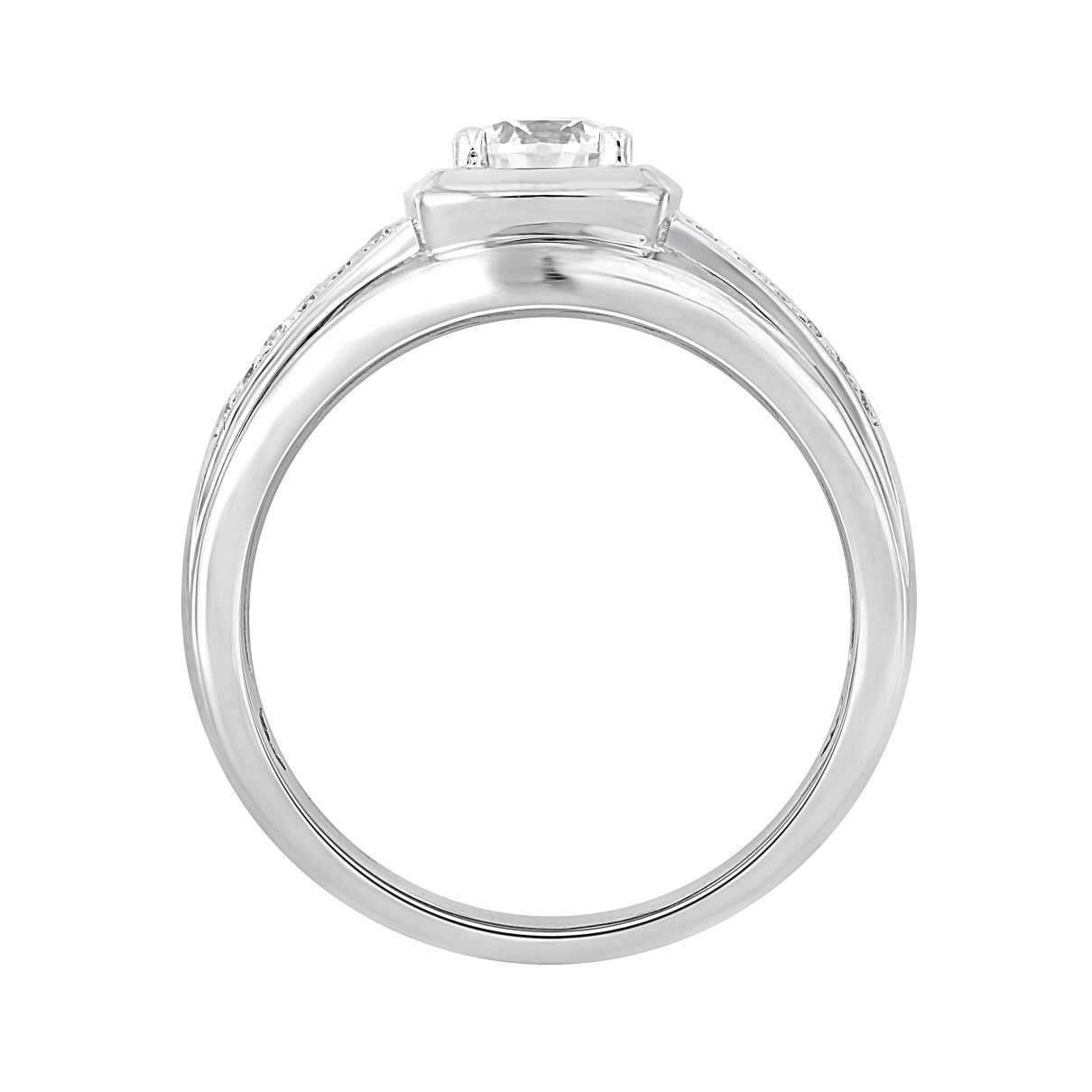 MEN'S RING 1CT ROUND DIAMOND 14K WHITE GOLD