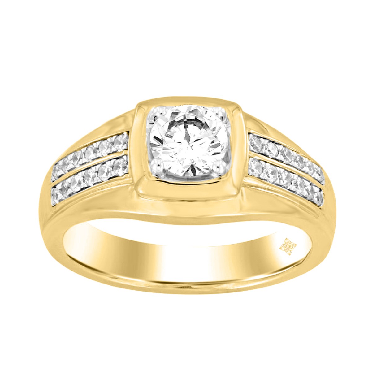 MEN'S RING 1CT ROUND DIAMOND 14K YELLOW GOLD...