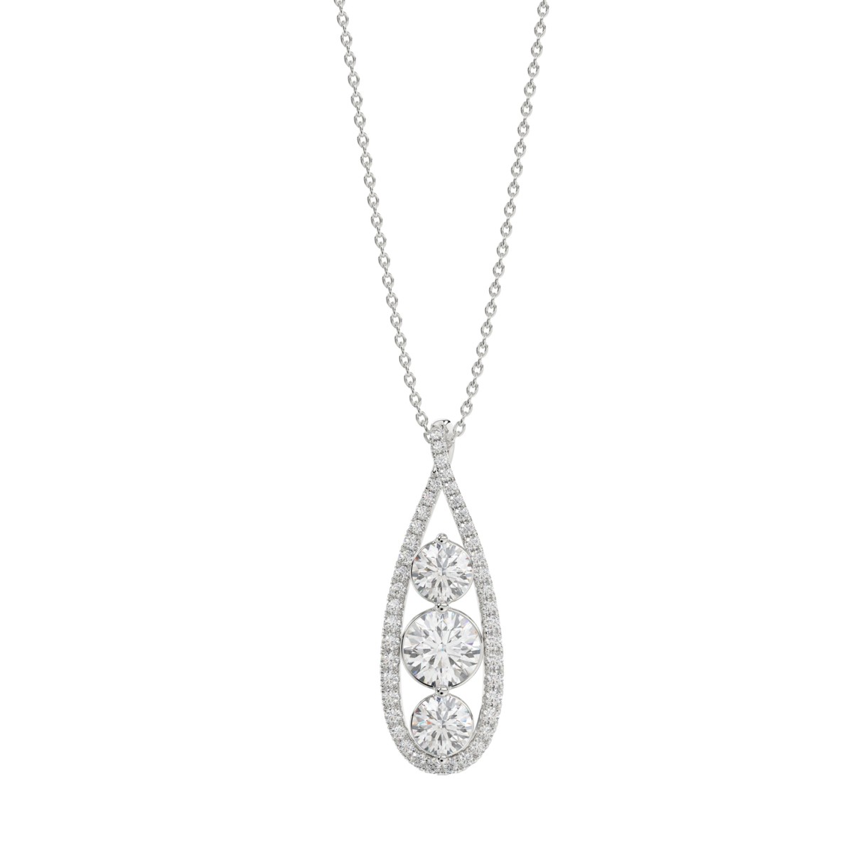 LADIES PENDANT 1 3/4CT ROUND DIAMOND 14K WHITE GOLD WITH CHAIN