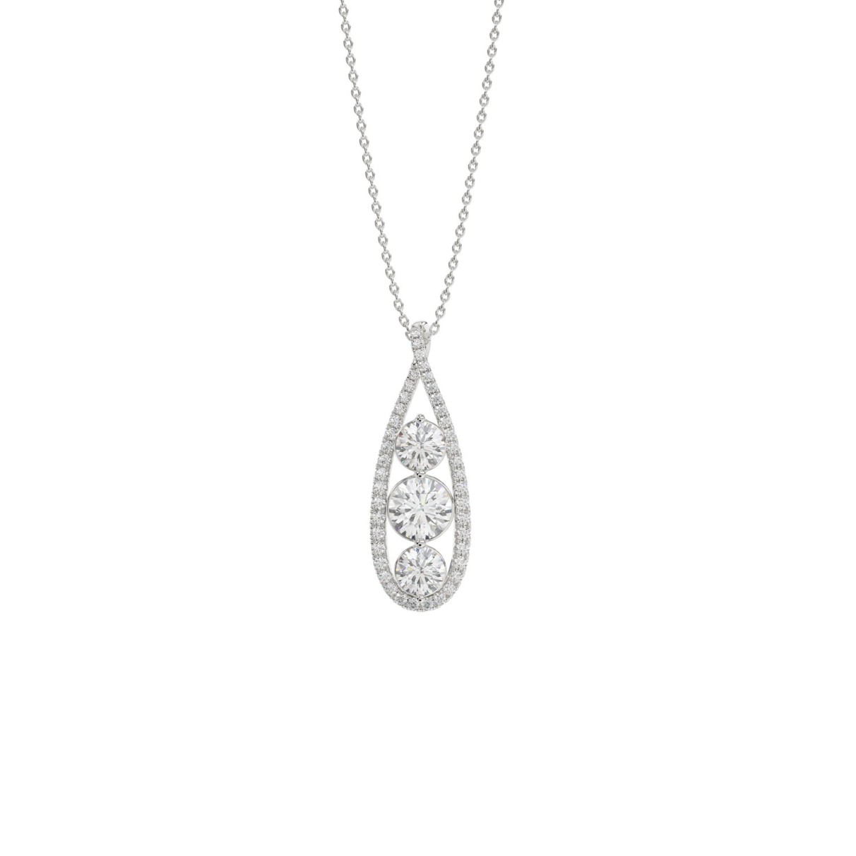 LADIES PENDANT 1 3/4CT ROUND DIAMOND 14K WHITE GOLD WITH CHAIN