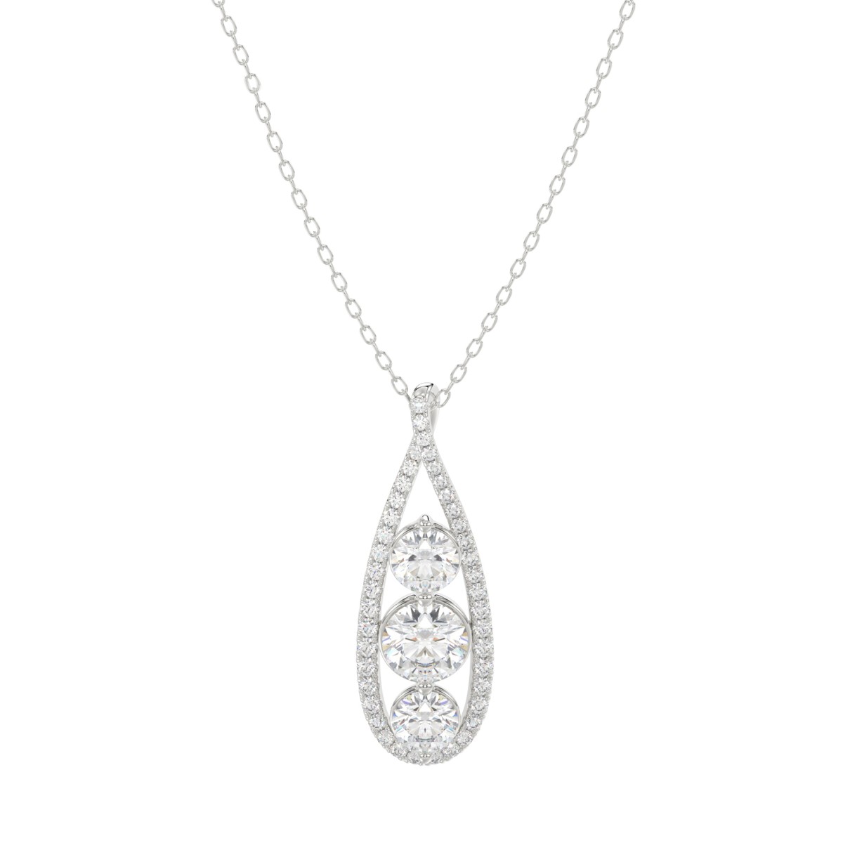 LADIES PENDANT 1 3/4CT ROUND DIAMOND 14K WHITE GOLD WITH CHAIN