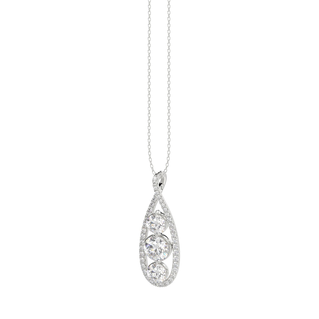 LADIES PENDANT 1 3/4CT ROUND DIAMOND 14K WHITE GOLD WITH CHAIN