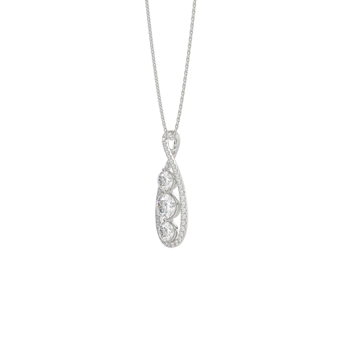 LADIES PENDANT 1 3/4CT ROUND DIAMOND 14K WHITE GOLD WITH CHAIN