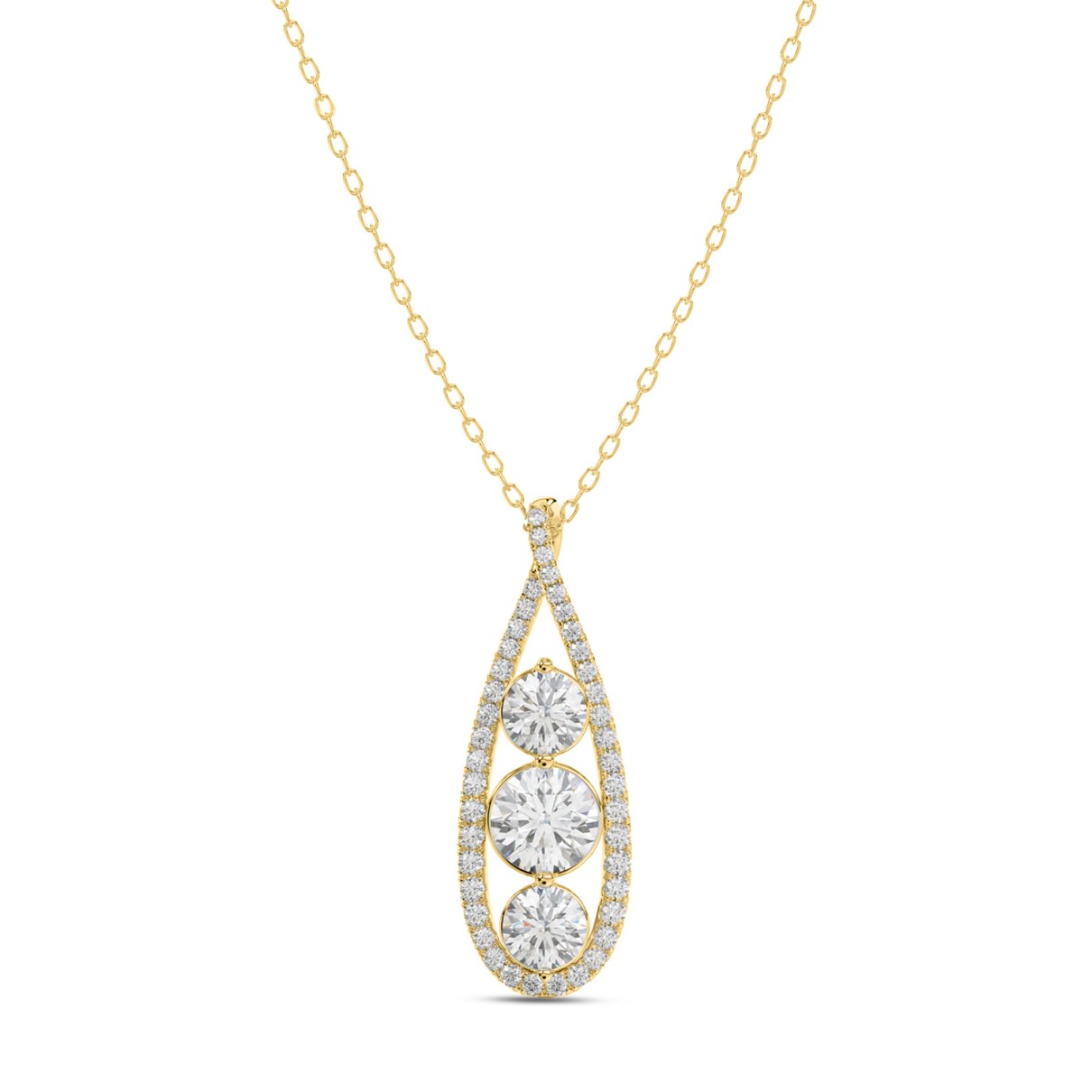 LADIES PENDANT 1 3/4CT ROUND DIAMOND 14K YELLOW GOLD WITH CHAIN