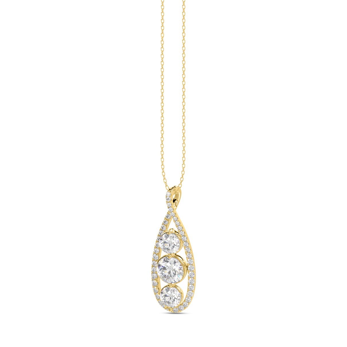 LADIES PENDANT 1 3/4CT ROUND DIAMOND 14K YELLOW GOLD WITH CHAIN