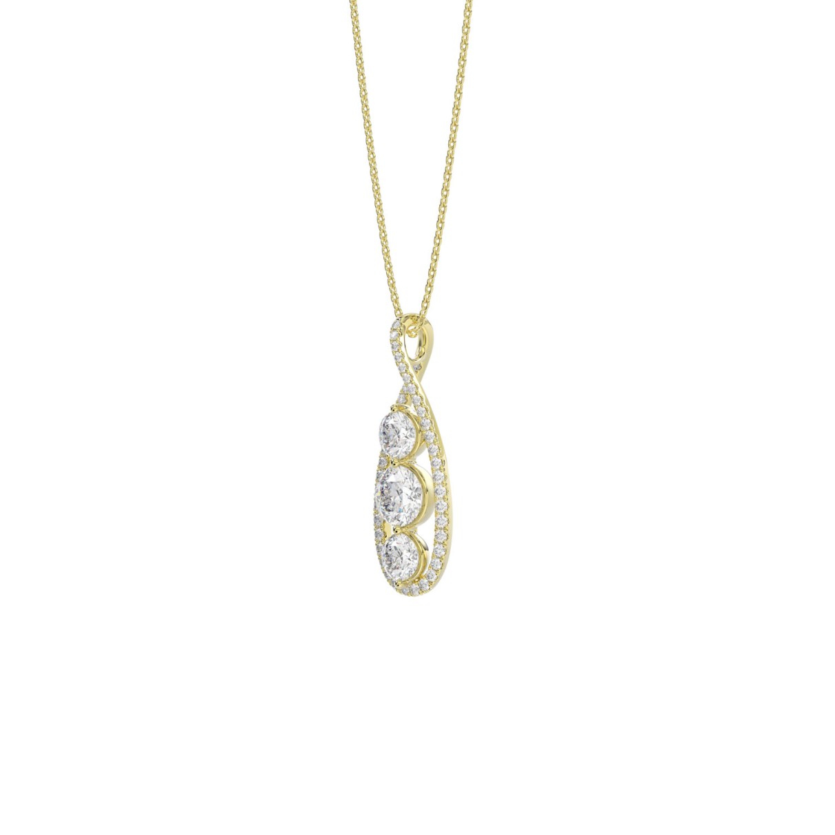 LADIES PENDANT 1 3/4CT ROUND DIAMOND 14K YELLOW GOLD WITH CHAIN